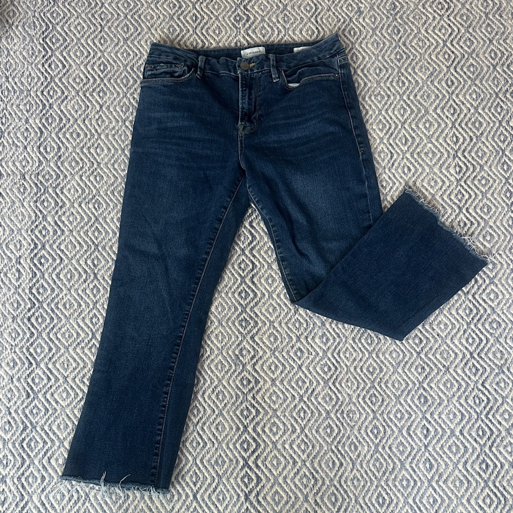Frame Denim Dark Indigo Cropped Le Crop Mini Boo Jeans